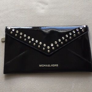 Michael Kors Patent leather studded black clutch 2